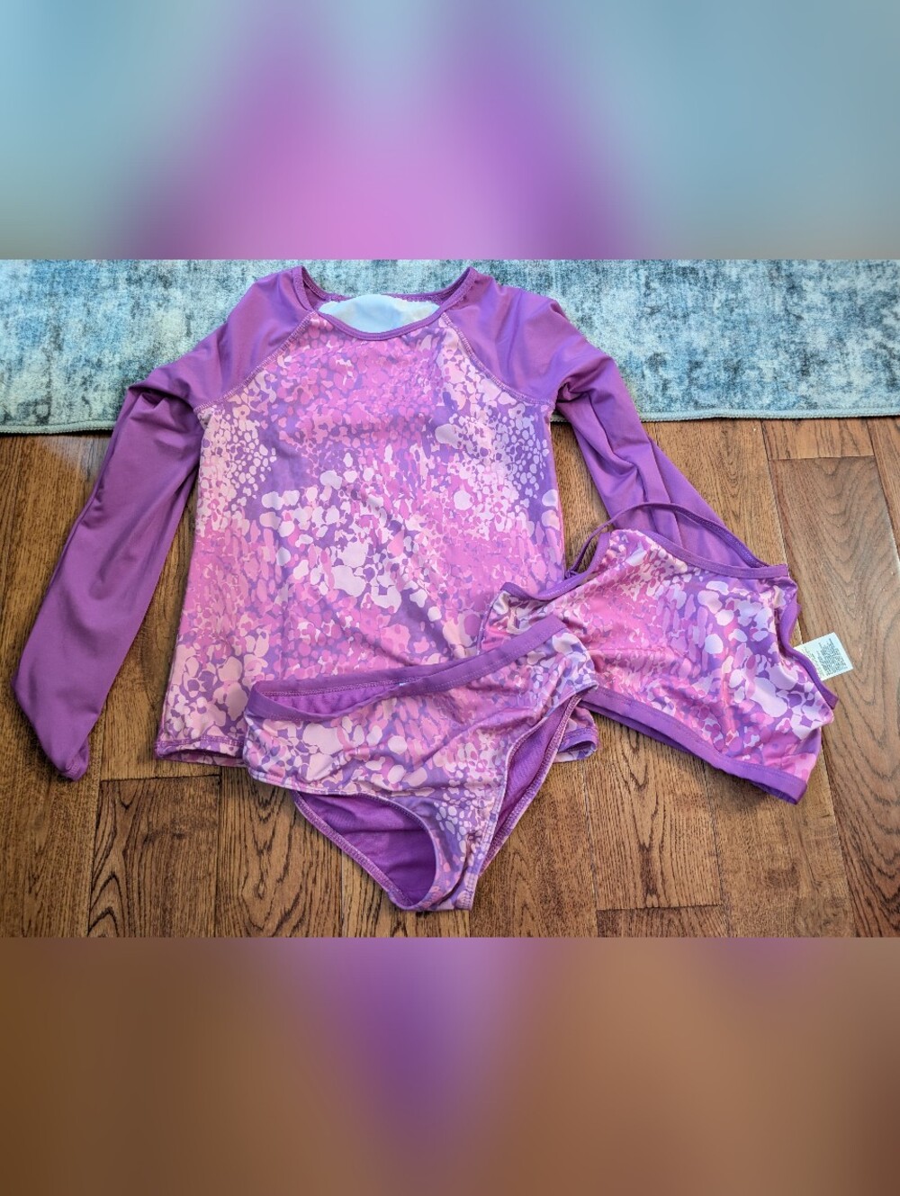 Land's End Girl's 3 Piece Swimsuit Bikini Rash guard Size 8